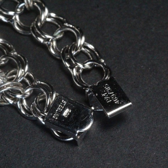 Sterling Silver Heavy 34GPink Synthetic Spinel Topaz Multi Charms Bracelet - Picture 12 of 13